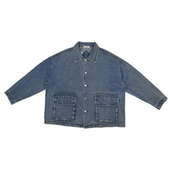 复古港风宽松落肩牛仔外套慵懒男翻领纽扣双口袋百搭做旧休闲夹克