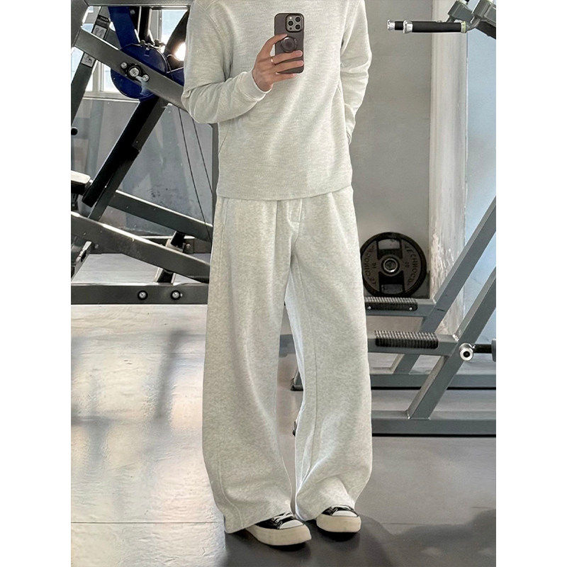 白花灰美式微喇卫裤男款秋春慵懒松弛感直筒裤子宽松休闲运动长裤