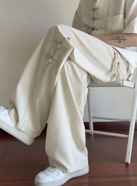 隐哲穿搭K24045夏季薄款国风新中式盘扣宽松男生百搭直筒冰丝长裤