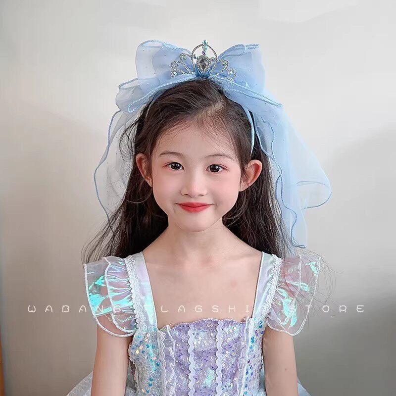 女童头纱发箍儿童爱莎公主皇冠头饰宝宝生日头箍艾莎婚纱发饰女孩