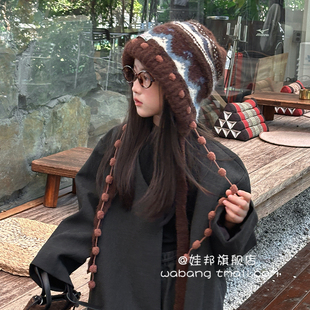 儿童帽子女孩针织帽秋冬季2025新款中大童保暖防风毛线帽护耳女童