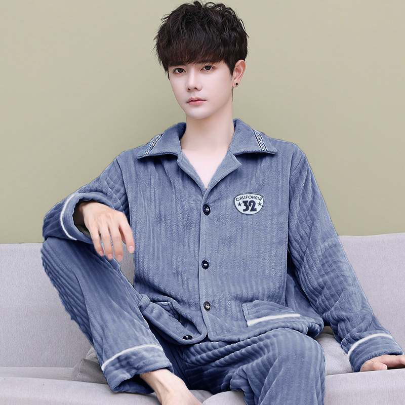 冬季珊瑚绒睡衣加厚保暖男士