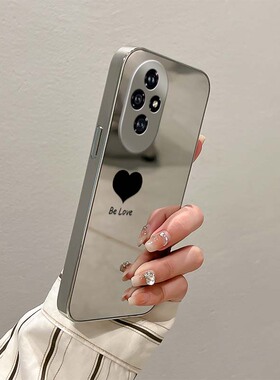 黑色爱心适用荣耀400手机壳300pro女80新款honor90gt电镀镜面magic6高端x60i防摔200全包保护套70pro简约