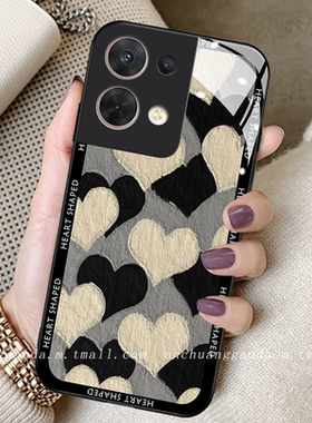 油画满屏爱心适用opporeno8手机壳reno7女reno6proplus新款reno5钢化玻璃4se高端reno3全包防摔保护套r17简约