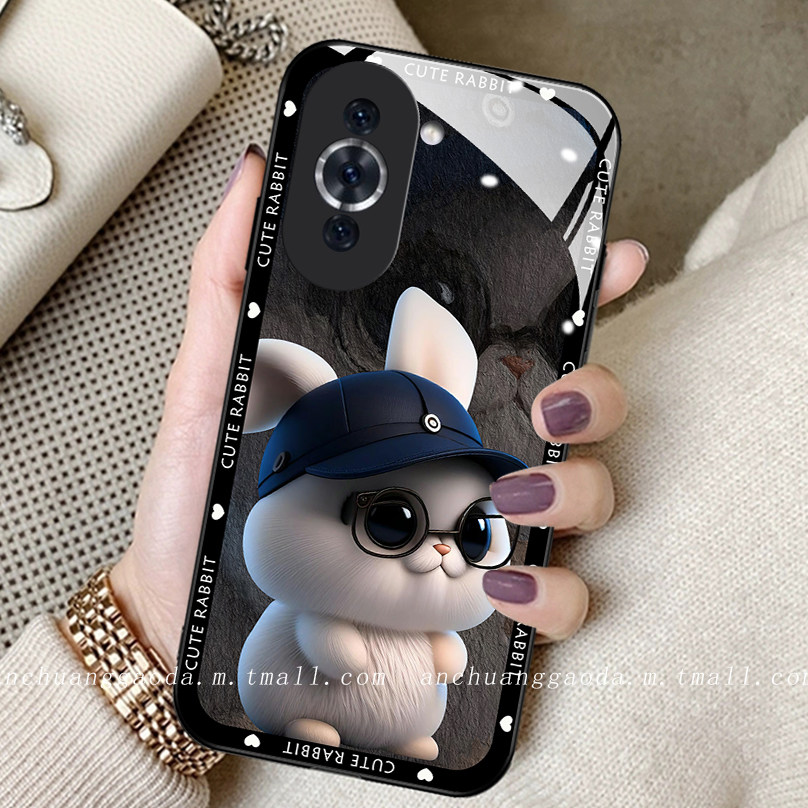 油画眼镜兔子适用华为nova10手机壳nova9pro少女nova8se新款hinova9钢化玻璃nova7高端12防摔全包6se保护套11