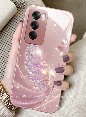 水晶飞羽适用opporeno14手机壳reno13pro女reno12新款reno11液态玻璃reno10/9/8全包防摔reno6保护套7se简约