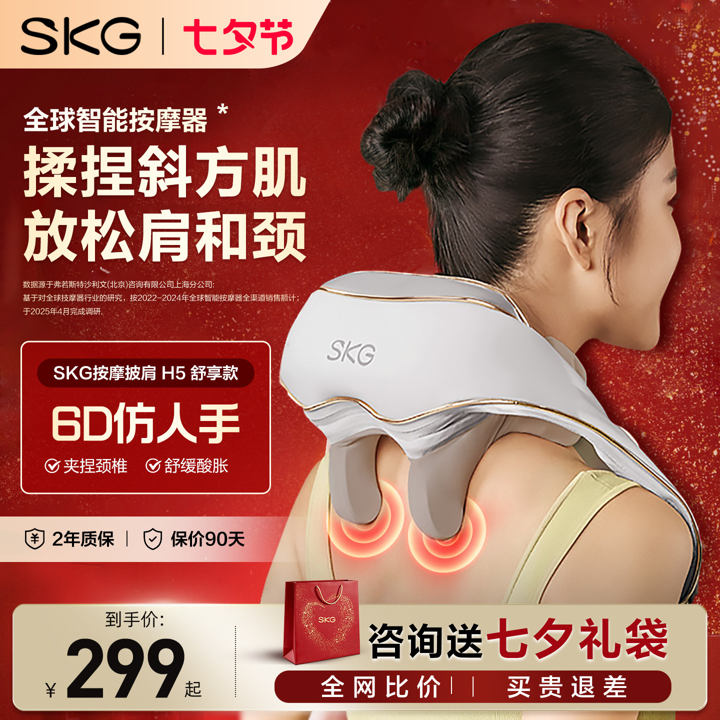 七夕礼物SKG肩颈按摩仪颈椎按摩器腰部背部按摩仪肩膀斜方肌H5