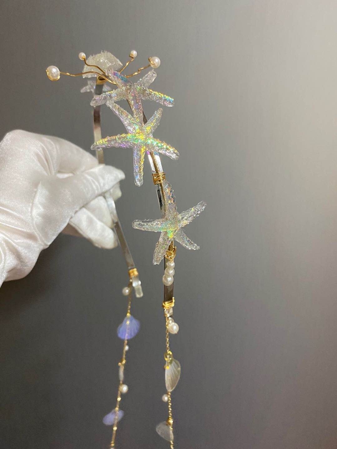 原创海洋风超仙发饰海星贝壳发卡边卡lolita头饰cos影楼写真饰品