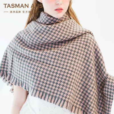 【木木专享】澳洲千鸟格羊毛围巾TASMANAUS长款披肩两用970104