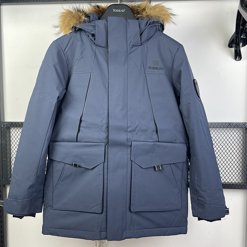 探路者派克鹅绒可拆卸毛领外套