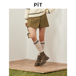 PIT小个子高腰复古休闲短裤裙工装秋冬新款宽松显瘦女靴裤