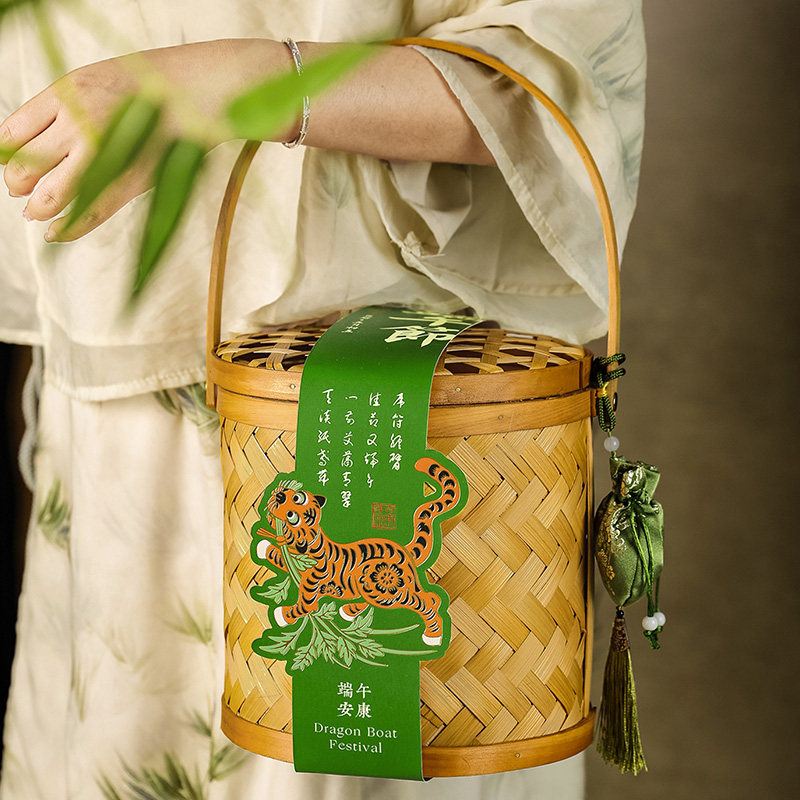 端午节礼盒粽子包装盒咸鸭蛋手工蜜枣甜粽鲜肉粽竹编手提篮空盒子
