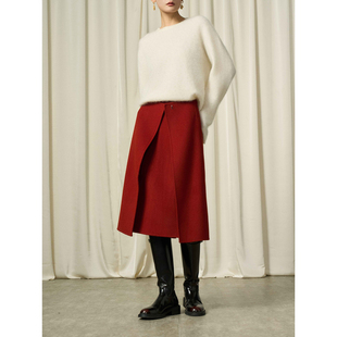 SailingLUO/24冬新款复古圣诞红色半身裙设计感片式高腰A字裙