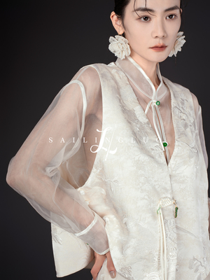 SailingLUO/24春夏新款新中式立领欧根纱衬衫6A桑蚕丝透视上衣