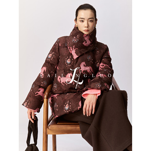 SailingLUO/25冬新款马年复古人丝织金浮雕新中式鸭绒羽绒服+围脖