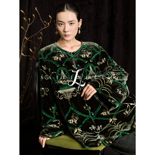 SailingLUO/25冬新款复古重工绣花上衣100%桑蚕丝新中式棉服外套