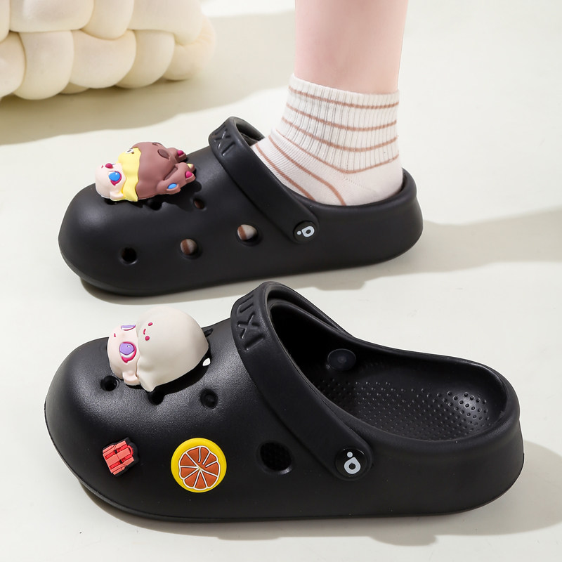 朴西拖鞋夏季ins卡通鞋花情侣洞洞鞋海边防滑沙滩凉拖鞋包头男女