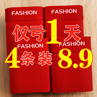 马年鸿运结婚礼物抗菌四角短裤 纯棉大红色平角裤 男 内裤 本命年男士