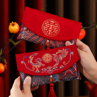 结婚专用高档万元红包大号布艺婚礼父母改口费喜字包袋利是封红包