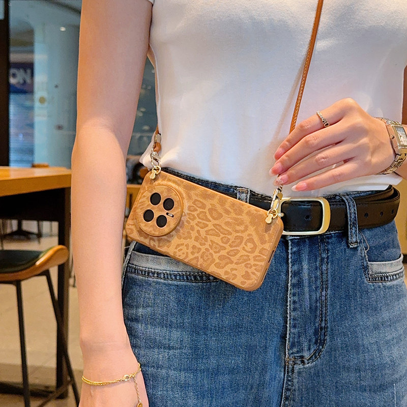 适用荣耀Magic8手机壳全包豹纹荣耀Magic8pro保护套新款白色支架高级感刺绣猫保护壳斜挎挂绳女款