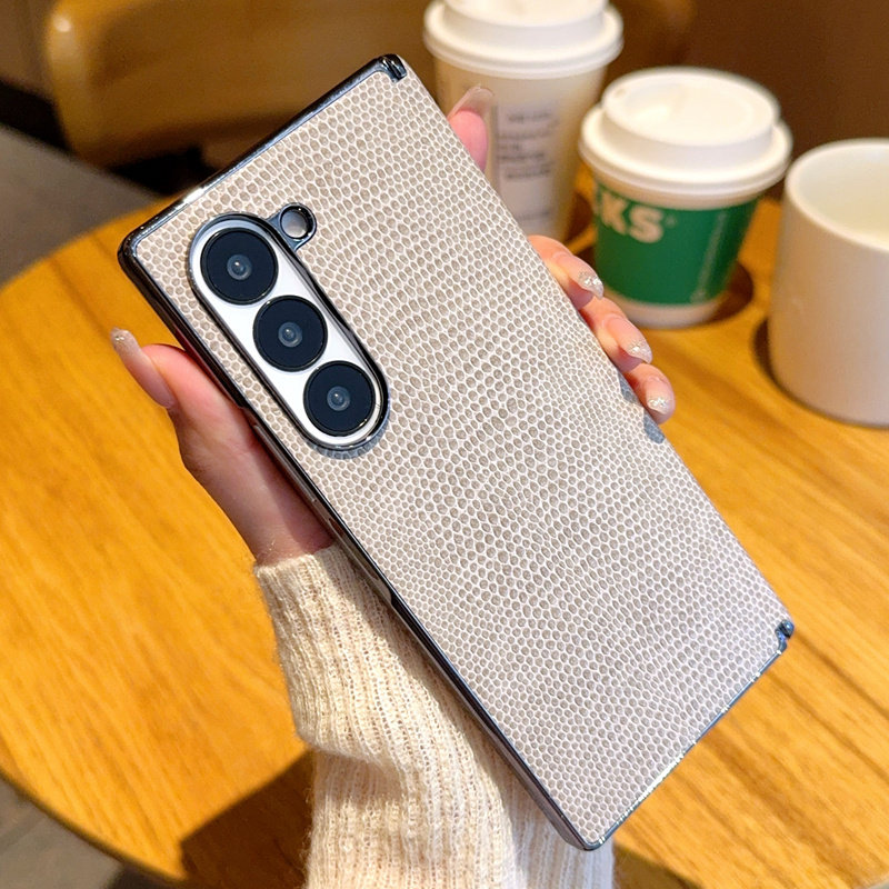适用三星ZFold4手机壳全包简约防摔创意超薄三蜥蜴纹ZFold5折叠屏保护套网红时尚ZFold6个性电镀包中轴