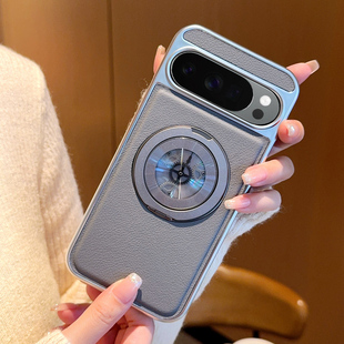 适用谷歌Pixel10手机壳全包防摔齿轮旋转支架谷歌Pixel10pro保护套电镀侧贴时尚简约高级感皮纹