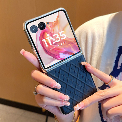 适用摩托罗拉razr50ultra手机壳全包防摔创意超薄菱格双色摩托罗拉motorazr50折叠屏网红简约新款电镀皮纹