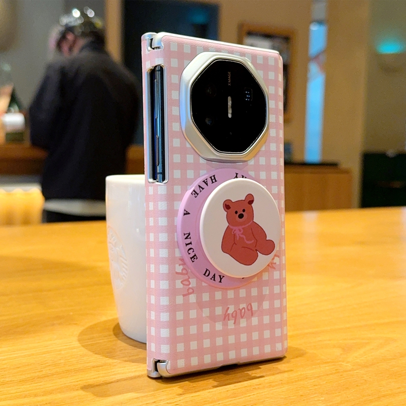 适用华为MateXT手机壳全包简约防摔创意超薄格纹华为MateXTs折叠屏保护套网红磁吸个性电镀包中轴气襄支架