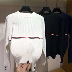 横杠毛衣针织衫  针织毛衣织带卫衣款男士保暖时尚休闲高级感百搭