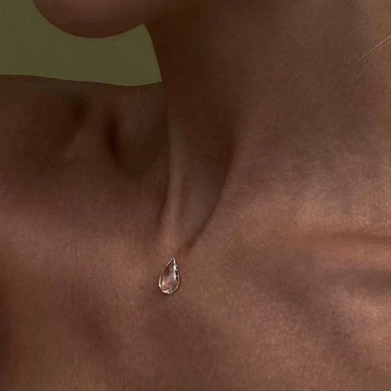 S925纯银清晨露珠项链女轻奢小众设计极简风颈链高级感水滴锁骨链