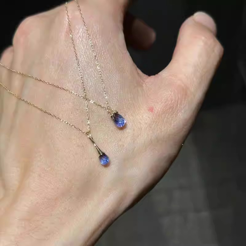 S925纯银海蓝宝水滴项链女轻奢小众设计感高级百搭锁骨链颈链配饰