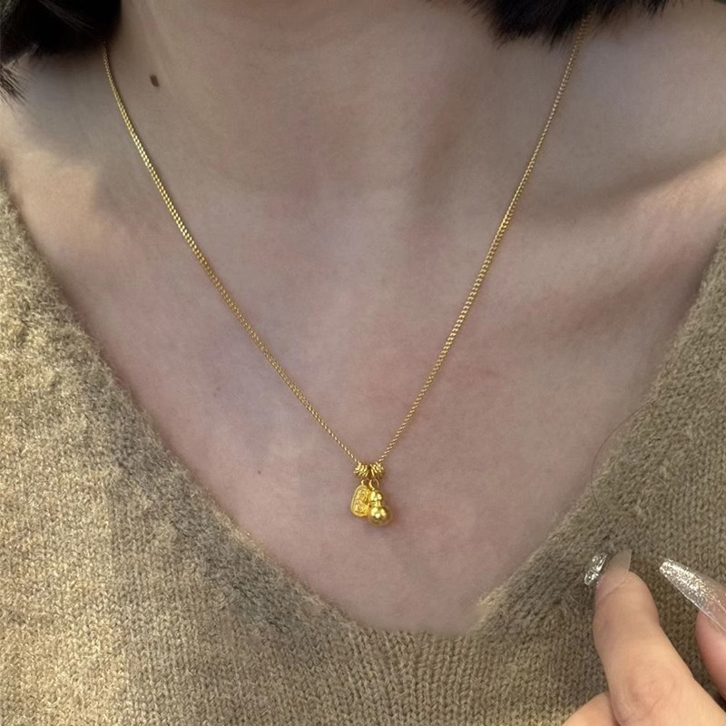 S925纯银新中式金色葫芦吊坠项链女2025新款高级感轻奢小众锁骨链