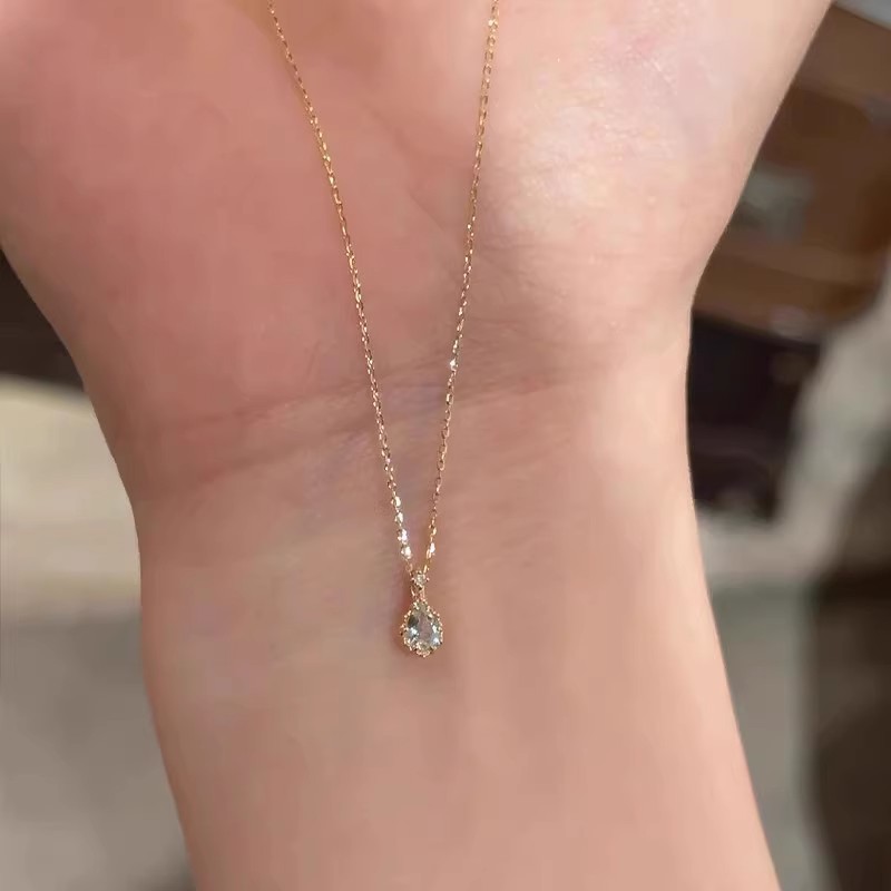 S925纯银蓝色眼泪水滴吊坠项链女2025新款爆款轻奢小众简约锁骨链