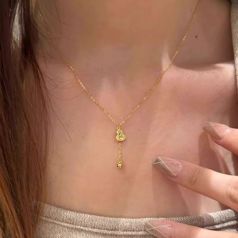 S925银超闪鱼鳞金色葫芦吊坠项链女新款高级轻奢小众新中式锁骨链