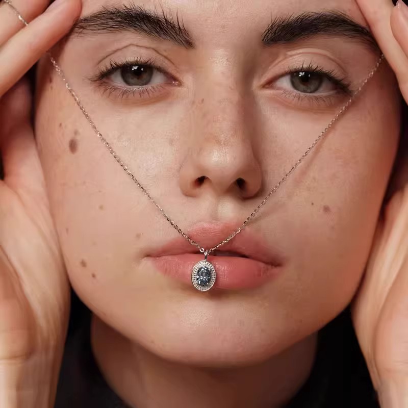 莫桑石蓝调项链女纯银2025新款轻奢小众高级感冷淡风秋冬毛衣链