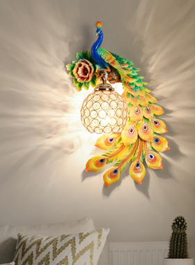 欧式孔雀壁灯创意客厅电视背景墙装饰现代卧室床头过道楼梯网红灯