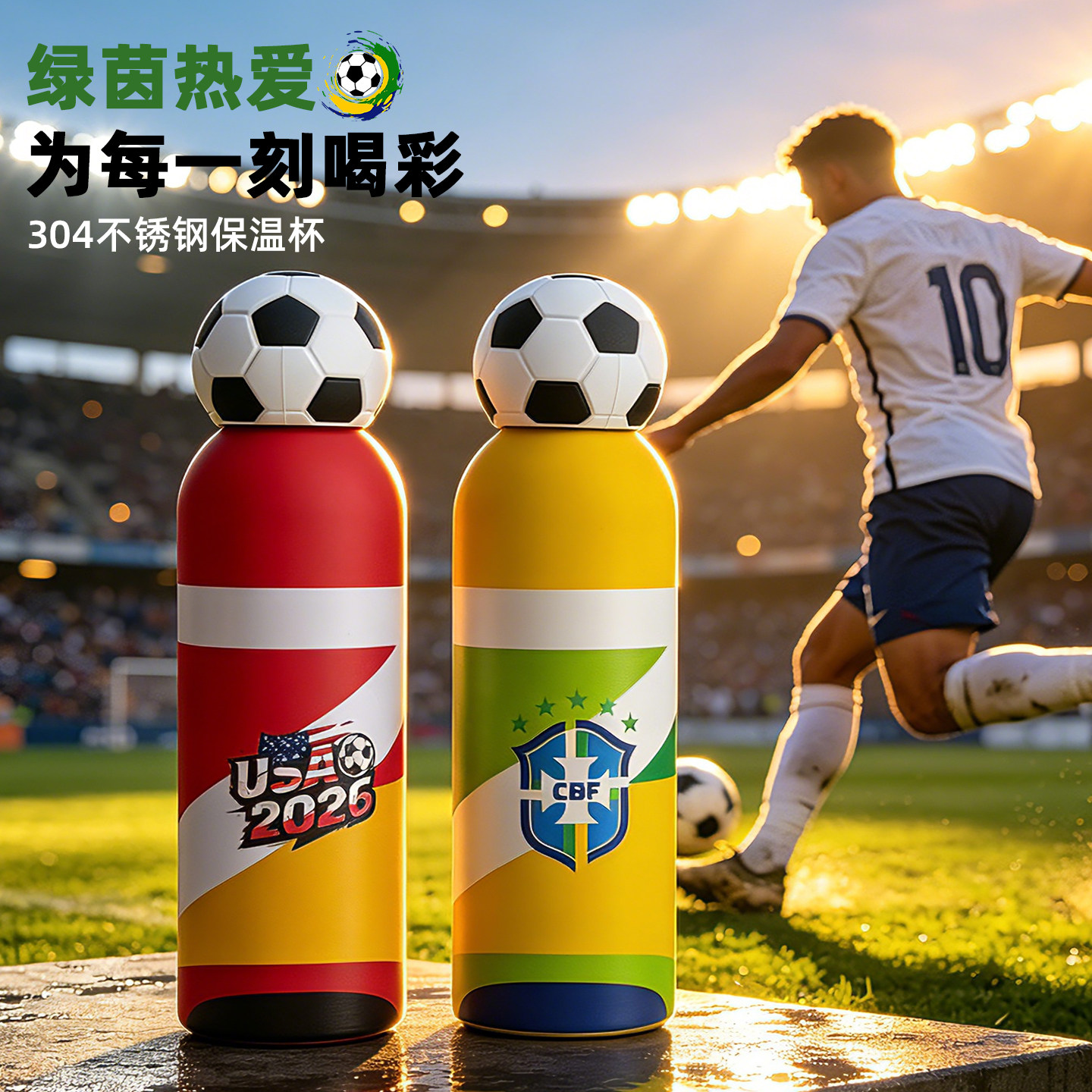 2026年世界杯保温杯男生创意大容量运动足球喝水杯高颜值学生专用