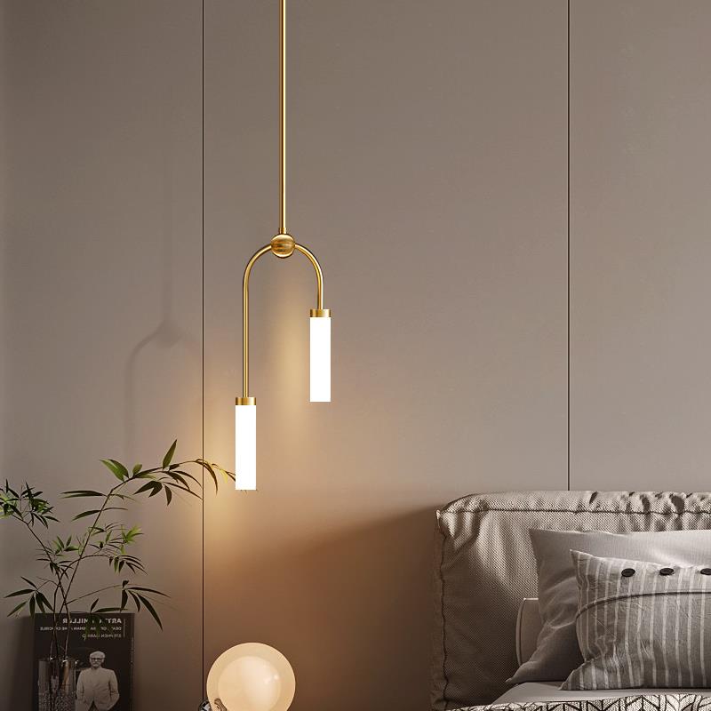 卧室吊灯床头灯后现代高级感轻奢吧台吊线灯意式极简创意错位灯具