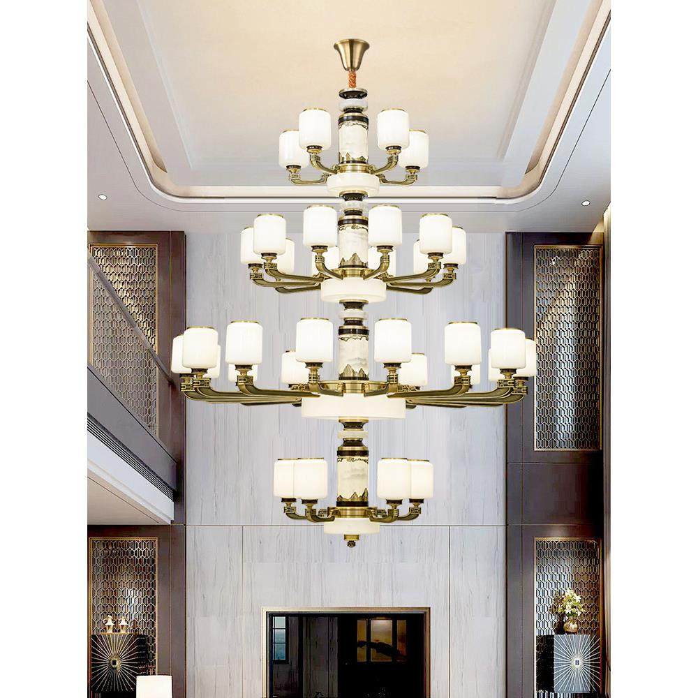 自建房挑高大吊灯新中式别墅复式楼客厅灯锌合金酒店大堂灯具禅意,家装灯饰光源,客厅吊灯,淘宝优惠券,粉丝福利购,淘宝优惠卷