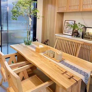 白蜡木大板餐桌客厅书桌长桌实木小户型饭桌原木家用办公桌工作台