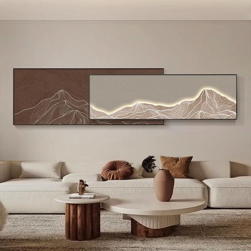 高档大气高级感客厅叠加装饰画轻奢抽象艺术侘寂风沙发背景墙挂画