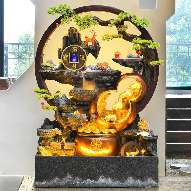 中式庭院户外风水轮招财进宝喷泉水景装饰水幕墙屏风隔断落地摆件