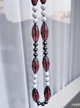 度假风小众设计手工绳结刻面琉璃美拉德气质款颈链锁骨项链A1137