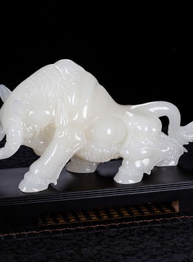 藏钰福牛气冲天旺市玉石牛摆件