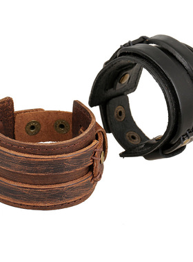 跨境爆款配饰复古朋克风牛皮手链简约多层男士饰品欧美真皮手链