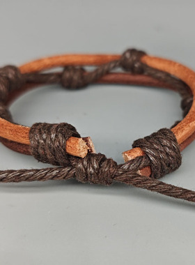 牛皮手环手工编织网红创意简约植鞣皮手链欧美国潮中式复古手绳