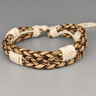 厂家货源复古编织皮革手链简约欧美男仿牛皮手环学生手绳可调