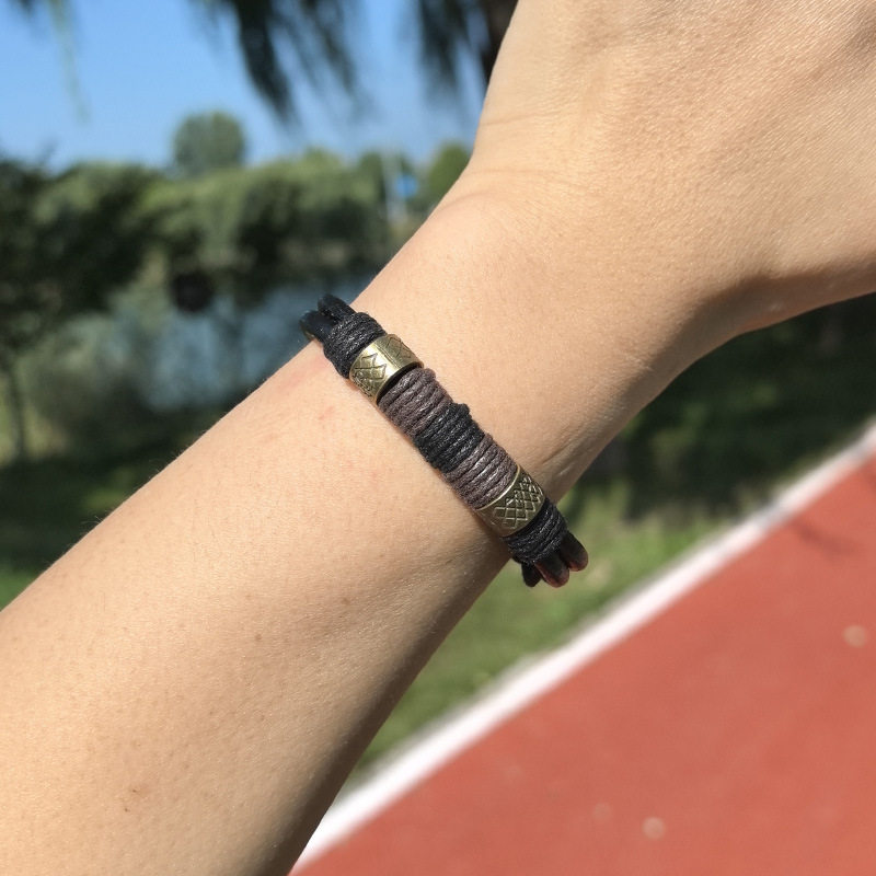 现货中式简约编织黑色牛皮手链欧美女小流行复古异域跨境民族手环