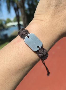 光板素圈黑棕色学生手环可调节皮革手链国潮新中式简约素编织