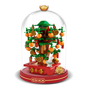 乐一百适用乐高40648摇钱树玻璃展示盒发财树积木透明防尘收纳罩